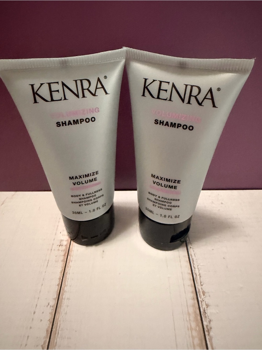Set of two Kenra Volumizing Shampoo travel minis.